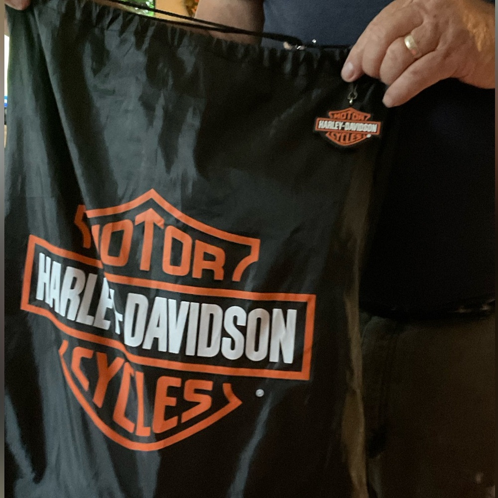 Harley-Davidson Black and Orange Logo Drawstring Bag with 60 X 54” Logo Blanket